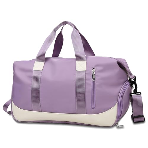 Tokeya Sporttasche 40L mit Schuhfach Nassfach Faltbar Reisetasche für Damen Frauen, Groß Wasserdicht Trainingstasche Leicht Handgepäck Weekender Travel Bag für Sport Gym Fitness, Violett von Tokeya
