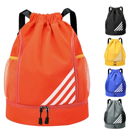 Tokeya Turnbeutel Kordelzug Damen Sportbeutel Wasserdicht Rucksack mit Schuhfach Tunnelzug Daypack Fussball Tasche Sporttasche Leichter Gymsack für Reisen Schwimmen Fitness Basketball, Orange von Tokeya