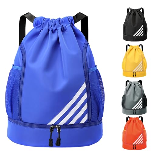 Tokeya Turnbeutel Kordelzug Herren Sportbeutel Wasserdicht Rucksack mit Schuhfach Tunnelzug Daypack Fussball Tasche Sporttasche Leichter Gymsack für Reisen Schwimmen Fitness Basketball, Blau von Tokeya