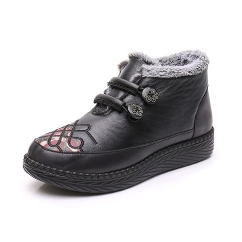Tokouk Damen Schneestiefel Fleece Gefüttert Gemütlich Outdoor Winter Verdickte Warme Weiche Unterseite Leder Wasserdicht Baumwolle Stiefel Slip On MAMA Schneeschuhe, Schwarz, 39 EU von Tokouk