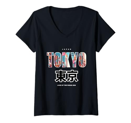 Damen Tokio, japanische Großstadt, Japan, Cooles Street-Art-Design T-Shirt mit V-Ausschnitt von Tokyo City Japan Street Art Design JY