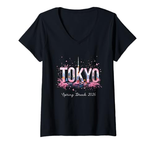Damen Tokyo Japan Spring Break 2026 Urlaubsreisen T-Shirt mit V-Ausschnitt von Tokyo Japan Travel SPRING BREAK 2026