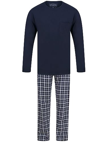 Glencoe 2pc Crew Neck Long Sleeve Cotton Checked Lounge Set in Sky Captain Navy - Tokyo Laundry - XL von Tokyo Laundry
