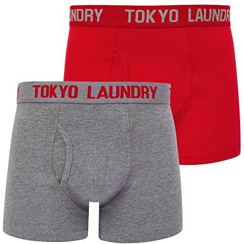 Lumber 2 (2 Pack) Boxer Shorts Set in Mars Red/Mid Grey Marl - Tokyo Laundry - M von Tokyo Laundry