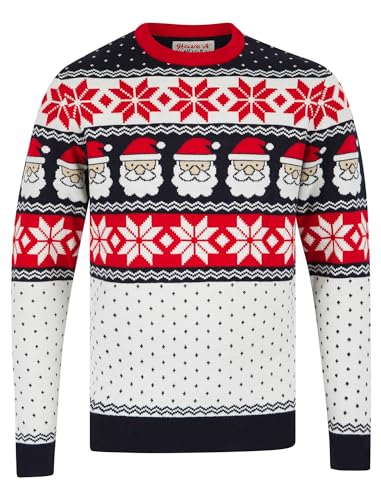 Men's Santahead Wallpaper Pattern Novelty Knitted Christmas Jumper in Tokyo Red - Merry Christmas - L von Tokyo Laundry