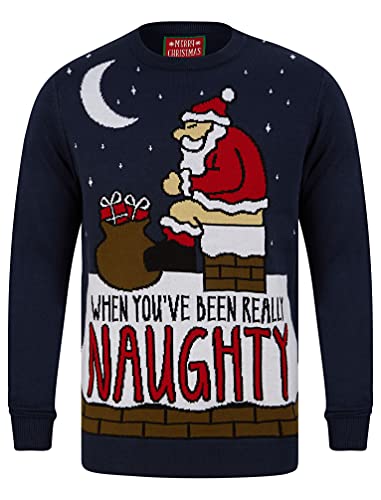 Really Naughty 2 Motif Novelty Christmas Jumper in Eclipse Blue – Merry Christmas - M von Tokyo Laundry