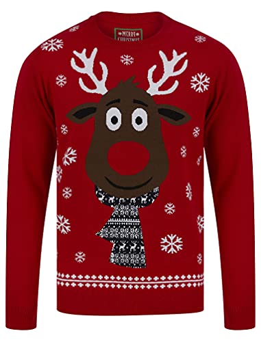 Rudolph Scarf Motif Novelty Christmas Jumper in George Red – Merry Christmas - L von Tokyo Laundry