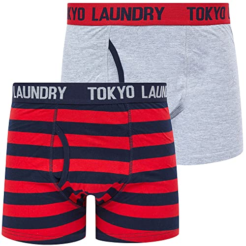 Samein (2 Pack) Striped Boxer Shorts Set in Barados Cherry/Light Grey Marl - Tokyo Laundry - M von Tokyo Laundry