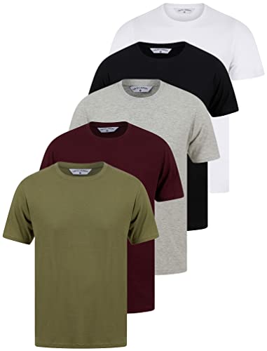 Spectre (5 Pack) Crew Neck Cotton T-Shirts in Black/Light Grey Marl/Winetasting/Lichen Green/Bright White - Tokyo Laundry - M von Tokyo Laundry