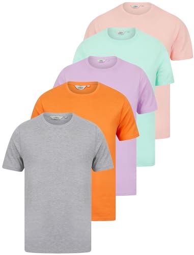 Spectre (5 Pack) Crew Neck Cotton T-Shirts in Chalk Pink/Limpet Shell/Lilac Breeze/Dusty Orange/Light Grey Marl - Tokyo Laundry - M von Tokyo Laundry