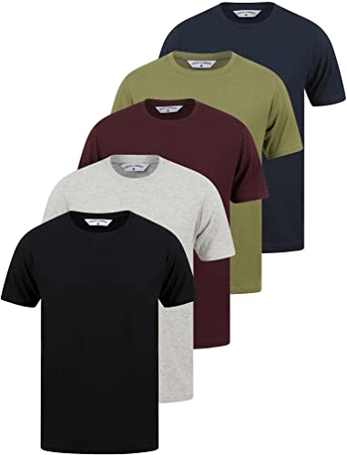 Spectre (5 Pack) Crew Neck Cotton T-Shirts in Jet Black/Light Grey Marl/Winetasting/Deep Lichen Green/Sky Captain Navy - Tokyo Laundry - L von Tokyo Laundry