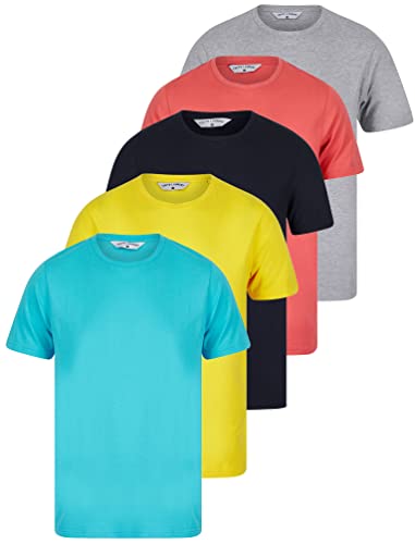 Spectre (5 Pack) Crew Neck Cotton T-Shirts in Light Grey Marl/Sky Captain Navy/Mimosa Yellow/Blue Atoll/Faded Peach - Tokyo Laundry - S von Tokyo Laundry