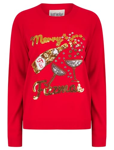 Tokyo Laundry Damen 'Merry Christmas' Neuheit Strickpullover Xmas Pullover, Fizzymas - Rot, 40 von Tokyo Laundry