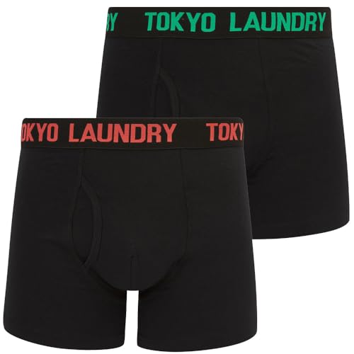 Tokyo Laundry Herren-Boxershorts, 2er-Pack, Walkers 3 - Simply Green / Hot Coral, L von Tokyo Laundry