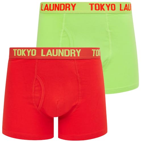 Tokyo Laundry Herren Boxershorts, Schwarz, 2er-Pack, Hillside - Grün-Rot, L von Tokyo Laundry
