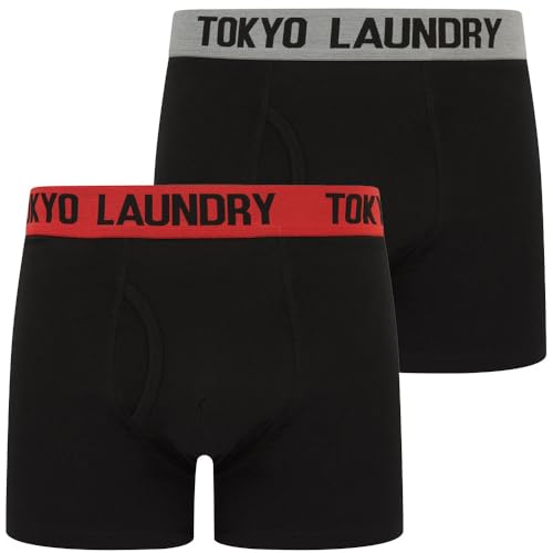 Tokyo Laundry Herren Boxershorts, Schwarz, 2er-Pack, Marthem - Grau-rot, L von Tokyo Laundry