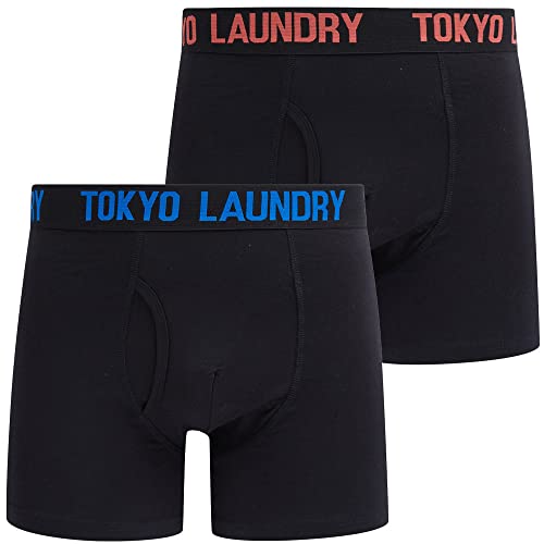 Tokyo Laundry Herren Boxershorts, Schwarz, 2er-Pack, Sadler - Koralle - Blau, M von Tokyo Laundry