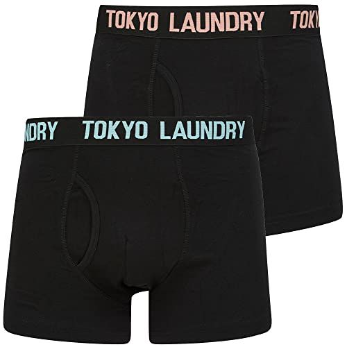 Tokyo Laundry Herren-Boxershorts, Schwarz, 2er-Pack, Spafield – Hellblau – Pfirsich, M von Tokyo Laundry