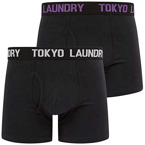 Tokyo Laundry Herren Boxershorts, Schwarz, 2er-Pack, Tilson - Lila - Weiß, M von Tokyo Laundry