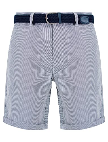 Tokyo Laundry Herren Chino-Shorts aus Baumwolle mit gewebtem Gürtel, Marineblau / Weiß gestreift, XL von Tokyo Laundry