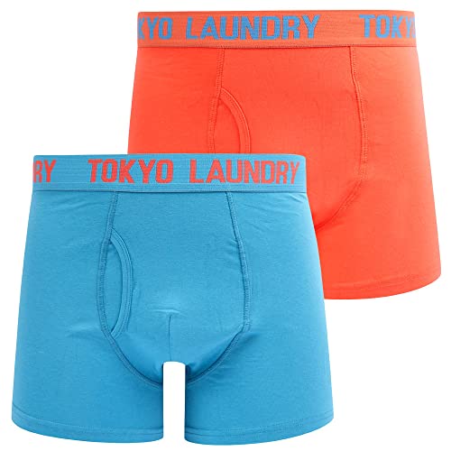 Tokyo Laundry Herren Designer Sport Stretch Trunks Kontrast 2er Pack Boxershorts, Samwell – Blau – Koralle, M von Tokyo Laundry