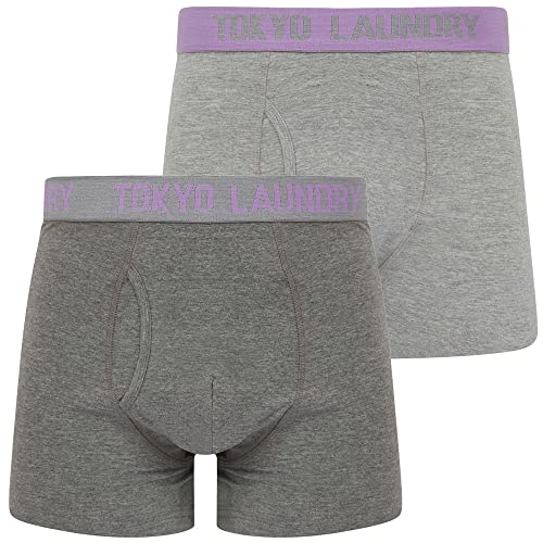 Tokyo Laundry Herren Designer Sport Stretch Trunks Kontrast 2er Pack Boxershorts, Tonsley 2 – Lila – Grau, M von Tokyo Laundry