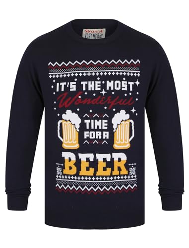 Tokyo Laundry Herren Frohe Weihnachten Geschenkpapier Druck Neuheit Xmas Pullover, Zeit für ein Bier - Tinte, M von Tokyo Laundry