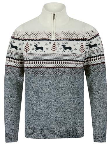 Tokyo Laundry Merry Christmas Herren Nordic Fair Isle Jacquard Strickpullover mit Viertelreißverschluss Trichterausschnitt, Wayne - Washed Ecru, L von Tokyo Laundry