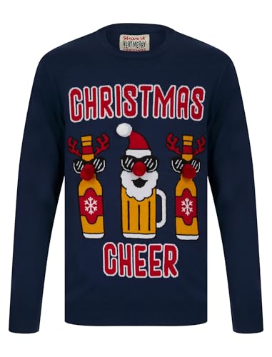 Tokyo Laundry Weihnachtspullover für Herren mit Aufschrift "Merry Christmas", Christmas Cheer – Marineblau, M von Tokyo Laundry