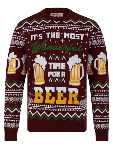 Tokyo Laundry Weihnachtspullover für Herren mit Aufschrift "Merry Christmas", Most Wonderful - Weinrot, L von Tokyo Laundry