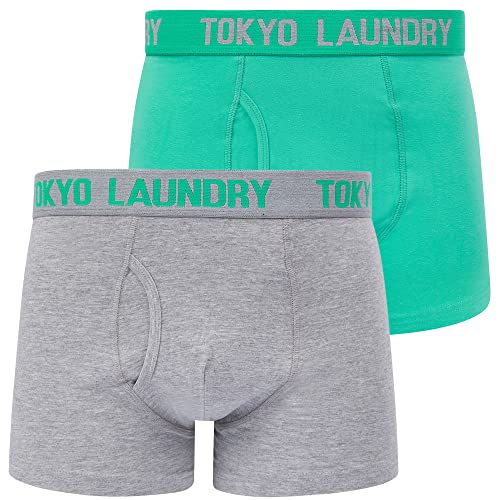 Tower 2 (2 Pack) Boxer Shorts Set in Atlantis Green/Light Grey Marl - Tokyo Laundry - L von Tokyo Laundry