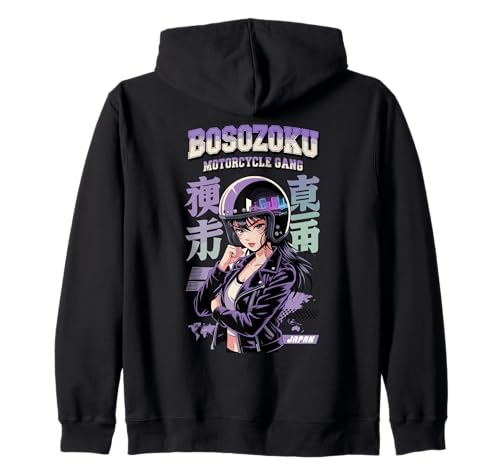 Bosozoku Anime Biker Girl Japan Street Style Japanisch (Rückseite) Kapuzenjacke von Tokyo Rebel Riders Club