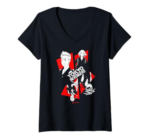Damen Tokyo Revengers Framed Character Collage Anime T-Shirt mit V-Ausschnitt von Tokyo Revengers