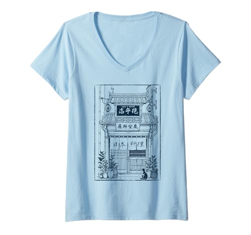Damen Retro Vintage Japan Ramen Sushi Shop T-Shirt mit V-Ausschnitt Damen Retro Vintage Japan Ramen Sushi Shop T-Shirt mit V-Ausschnitt von Tokyo Streetwear Co.