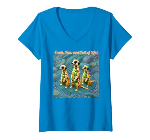 Damen Erdmännchen-Familie – Fruchtige Kunst voller Leben T-Shirt mit V-Ausschnitt von Tokyo Toons