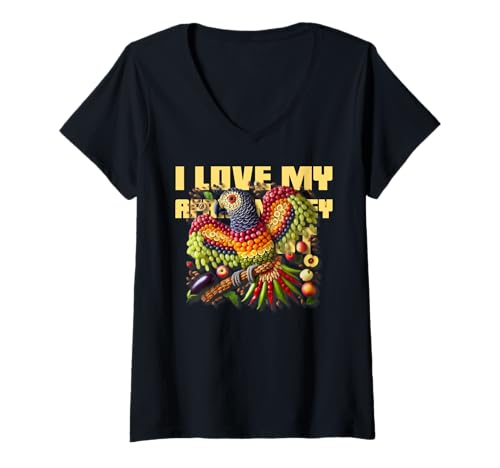 Damen Ich liebe meinen Graupapagei - fruchtiges Papagei Motiv T-Shirt mit V-Ausschnitt von Tokyo Toons