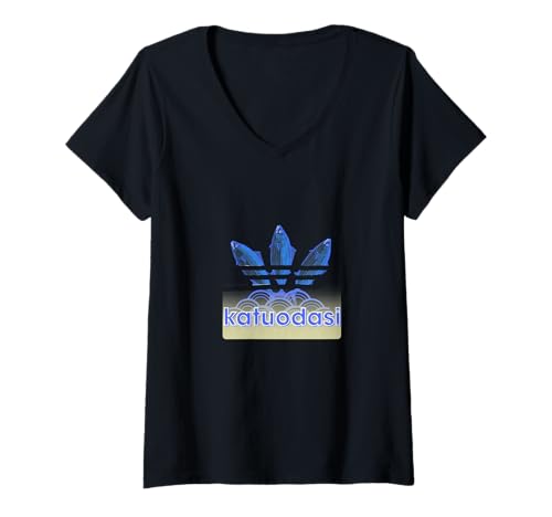 Damen Katuodasi Japanisches Design – Bonito-Fisch Motiv T-Shirt mit V-Ausschnitt Damen Katuodasi Japanisches Design – Bonito-Fisch Motiv T-Shirt mit V-Ausschnitt von Tokyo Toons