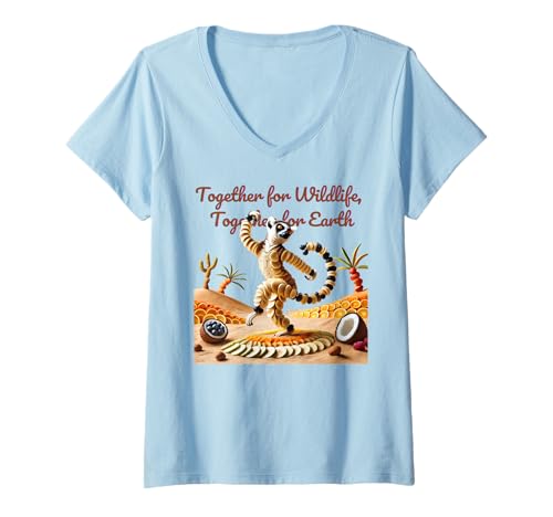Damen Kunstvoller Lemur aus Obst – Für Tiere und die Erde T-Shirt mit V-Ausschnitt Damen Kunstvoller Lemur aus Obst – Für Tiere und die Erde T-Shirt mit V-Ausschnitt von Tokyo Toons