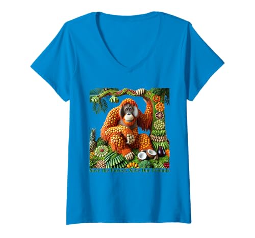Damen Orang-Utan Design – Rettet den Wald und unsere Freunde T-Shirt mit V-Ausschnitt Damen Orang-Utan Design – Rettet den Wald und unsere Freunde T-Shirt mit V-Ausschnitt von Tokyo Toons