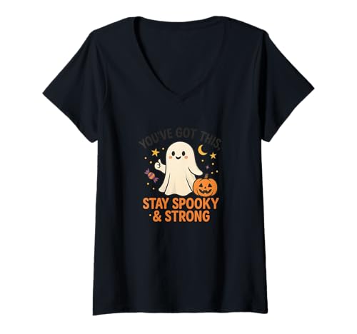 Damen Süßes Geist Stay Spooky & Strong Halloween Design T-Shirt mit V-Ausschnitt Damen Süßes Geist Stay Spooky & Strong Halloween Design T-Shirt mit V-Ausschnitt von Tokyo Toons