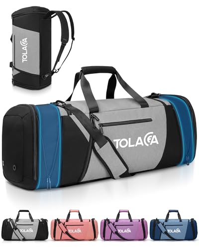 Tolaccea Erweiterbare Reisetasche Rucksack Groß - 54L-72L Sporttasche mit Schuhfach, Nassfach und Laptopfach fur Herren & Damen, Weekender Reiserucksack Handgepack Duffle Bag(Grau) von Tolaccea
