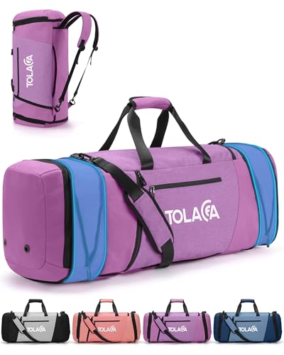 Tolaccea Erweiterbare Reisetasche Rucksack Groß - 54L-72L Sporttasche mit Schuhfach, Nassfach und Laptopfach fur Herren & Damen, Weekender Reiserucksack Handgepack Duffle Bag(Lila) von Tolaccea