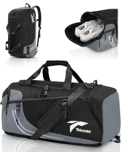 Tolaccea Sporttasche Herren Rucksackfunktion Groß 45L Sportrucksack mit Schuhfach Nassfach, Reisetasche Damen für Fitnessstudio Sauna Fussball Schwimmen Gym（Grau） von Tolaccea