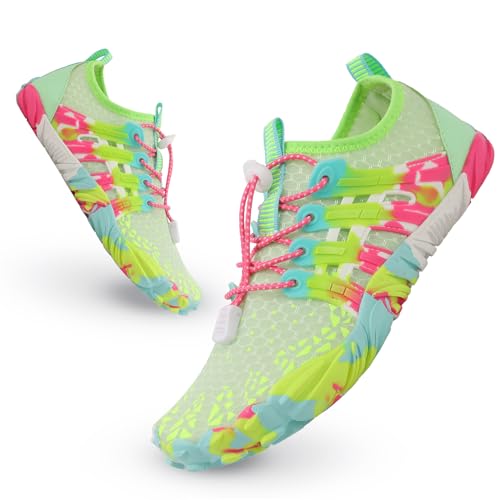 Badeschuhe Kinder Jungen Mädchen Wasserschuhe Barfußschuhe rutschfest Schnell Trocknend Schwimmschuhe Strandschuhe Sommer Aquaschuhe Kleinkind für Beach Pool Surfen Barfuss Fluoreszierendes Grün 29 von Tolaler