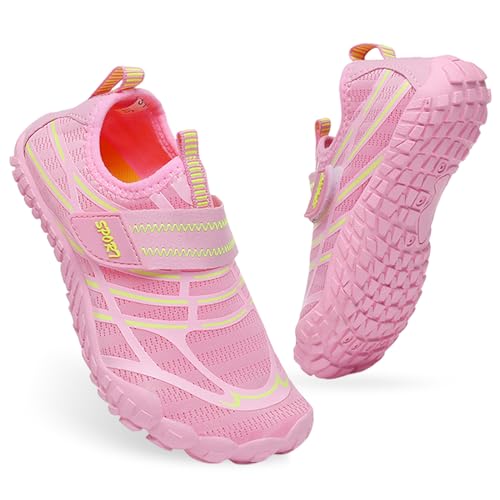 Badeschuhe Kinder Jungen Mädchen Wasserschuhe Barfußschuhe rutschfest Schnell Trocknend Schwimmschuhe Strandschuhe Sommer Aquaschuhe Kleinkind für Beach Pool Surfen Barfuss Klettverschluss Rosa EU29 von Tolaler