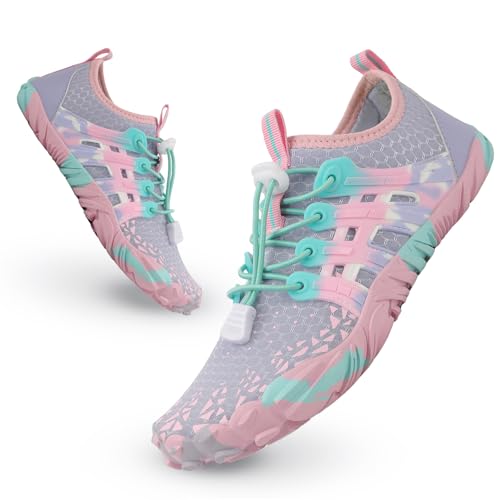 Badeschuhe Kinder Jungen Mädchen Wasserschuhe Barfußschuhe rutschfest Schnell Trocknend Schwimmschuhe Strandschuhe Sommer Aquaschuhe Kleinkind für Beach Pool Surfen Barfuss Lila 27 von Tolaler