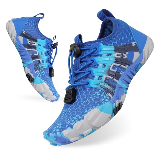 Badeschuhe Kinder Jungen Mädchen Wasserschuhe Barfußschuhe rutschfest Schnell Trocknend Schwimmschuhe Strandschuhe Sommer Aquaschuhe Kleinkind für Beach Pool Surfen Barfuss Zeichenfolge Blau EU30 von Tolaler
