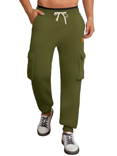 Jogginghose Herren Cargohose Trainingshose mit Taschen Baggy Elastische Taille Relaxed-Fit Leichtes Fleecefutter Wintertaugliche Sweatpants Sporthose for Freizeit Outdoor Alltag Armee Grün L von Tolaler
