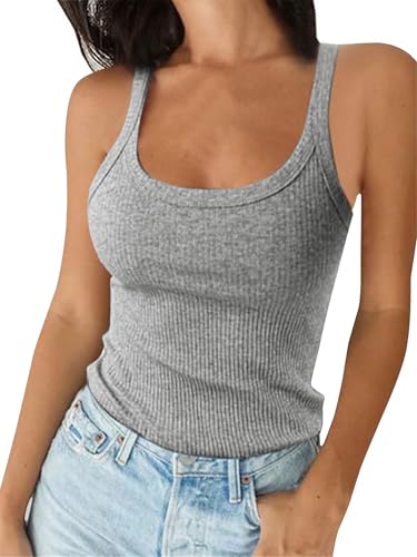 Tank Tops Damen Ärmellos Oberteil Spaghetti Crop Camisole Sommer Slim Fit Gerippt Basic Tanktops Shirt Hellgrau S von Tolaler