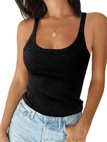 Tank Tops Damen Ärmellos Oberteil Spaghetti Crop Camisole Sommer Slim Fit Gerippt Basic Tanktops Shirt Schwarz XXL von Tolaler